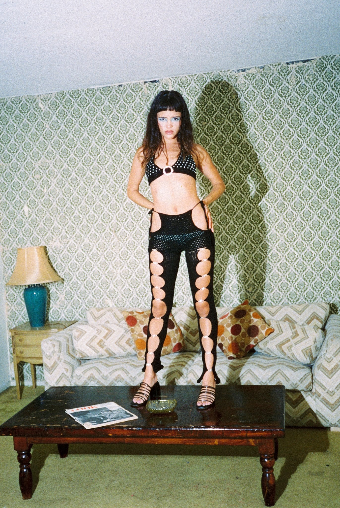 Rhinestone Cut Out Pants