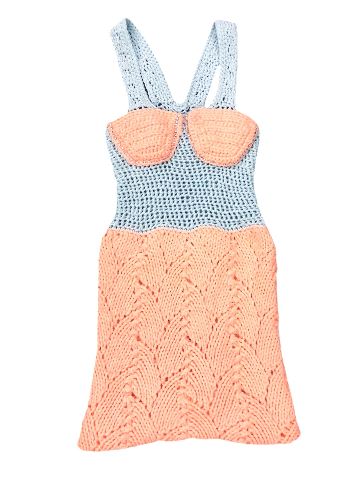 Blue and Peach Rhinestone Dress