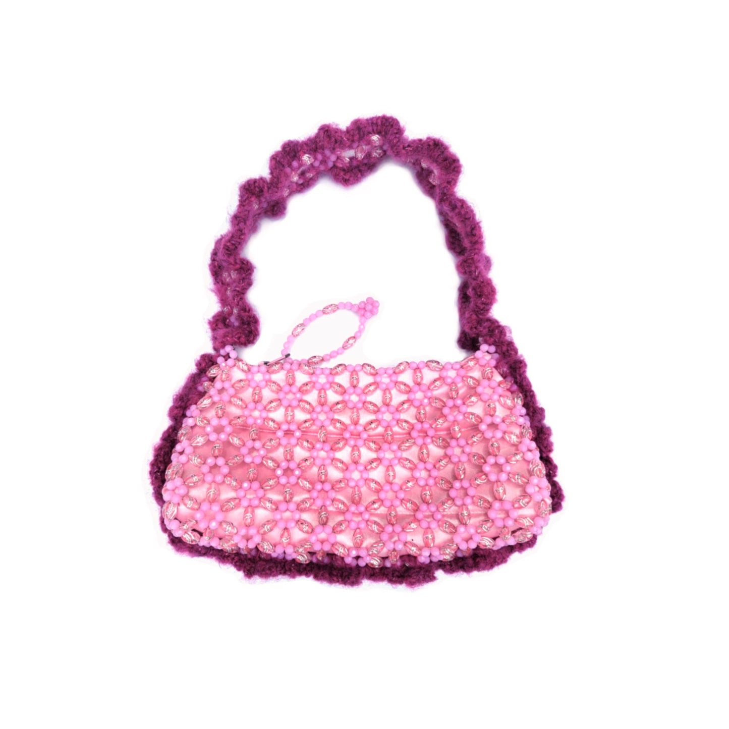 Pink Beaded Ruffle Purse