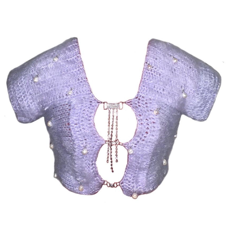 Lilac Rhinestone Pearl Charm Top