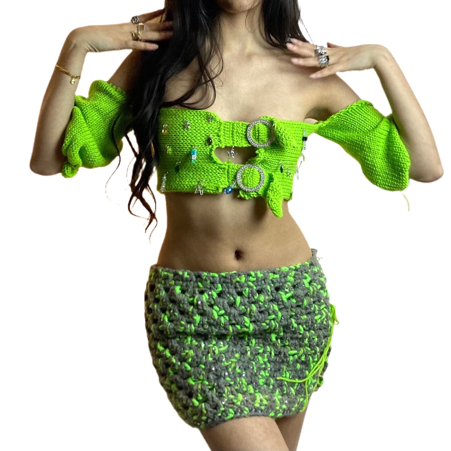 Green Puff Sleeve Charm Top