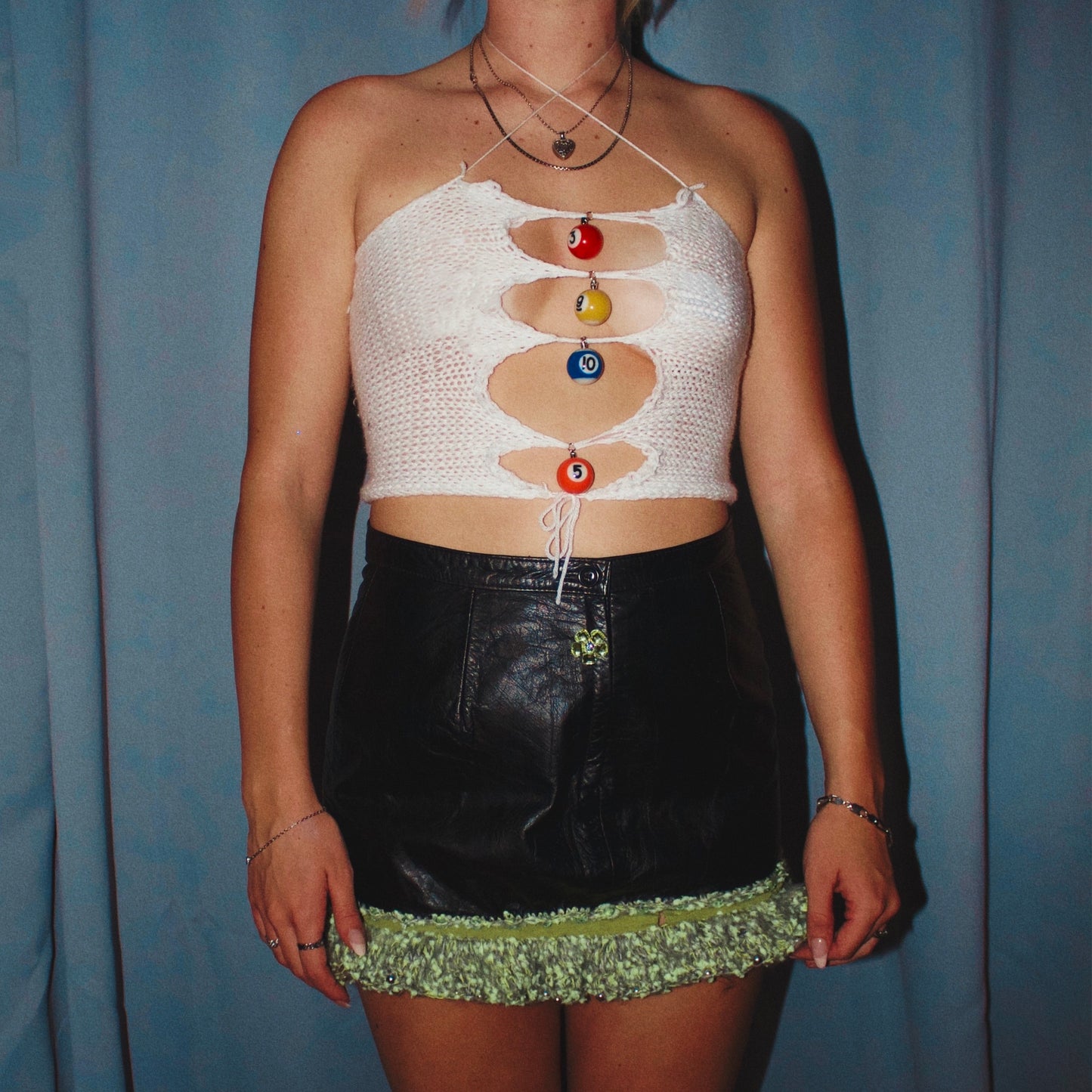 Leather Green Ruffle Skirt