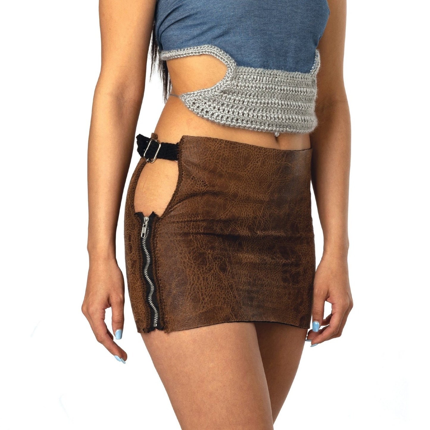 Brown Zipper Mini Skirt