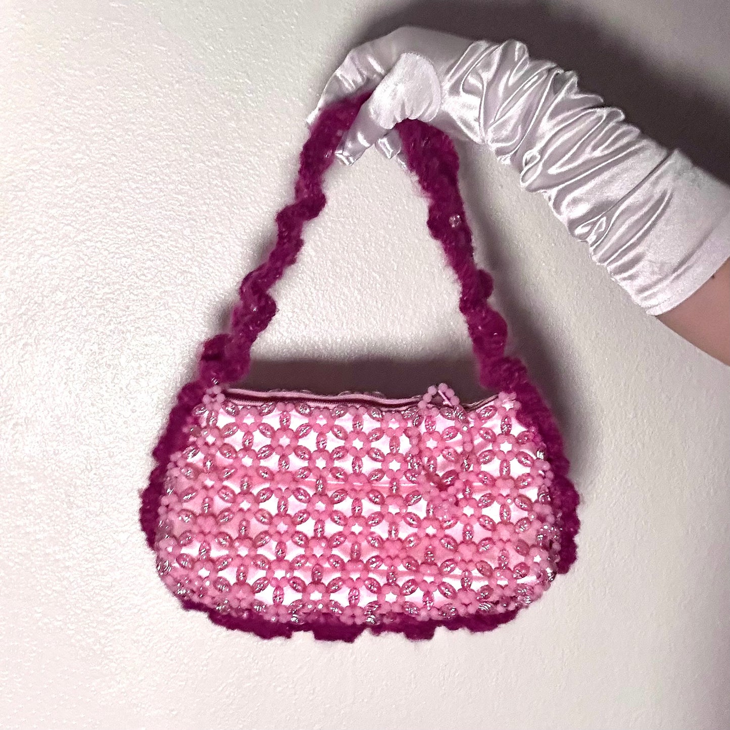 Pink Beaded Ruffle Purse