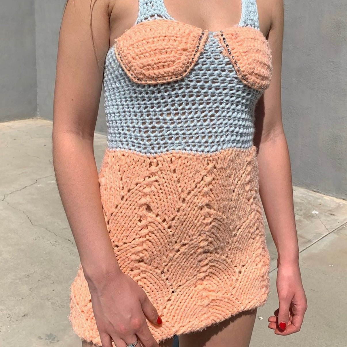 Blue and Peach Rhinestone Dress