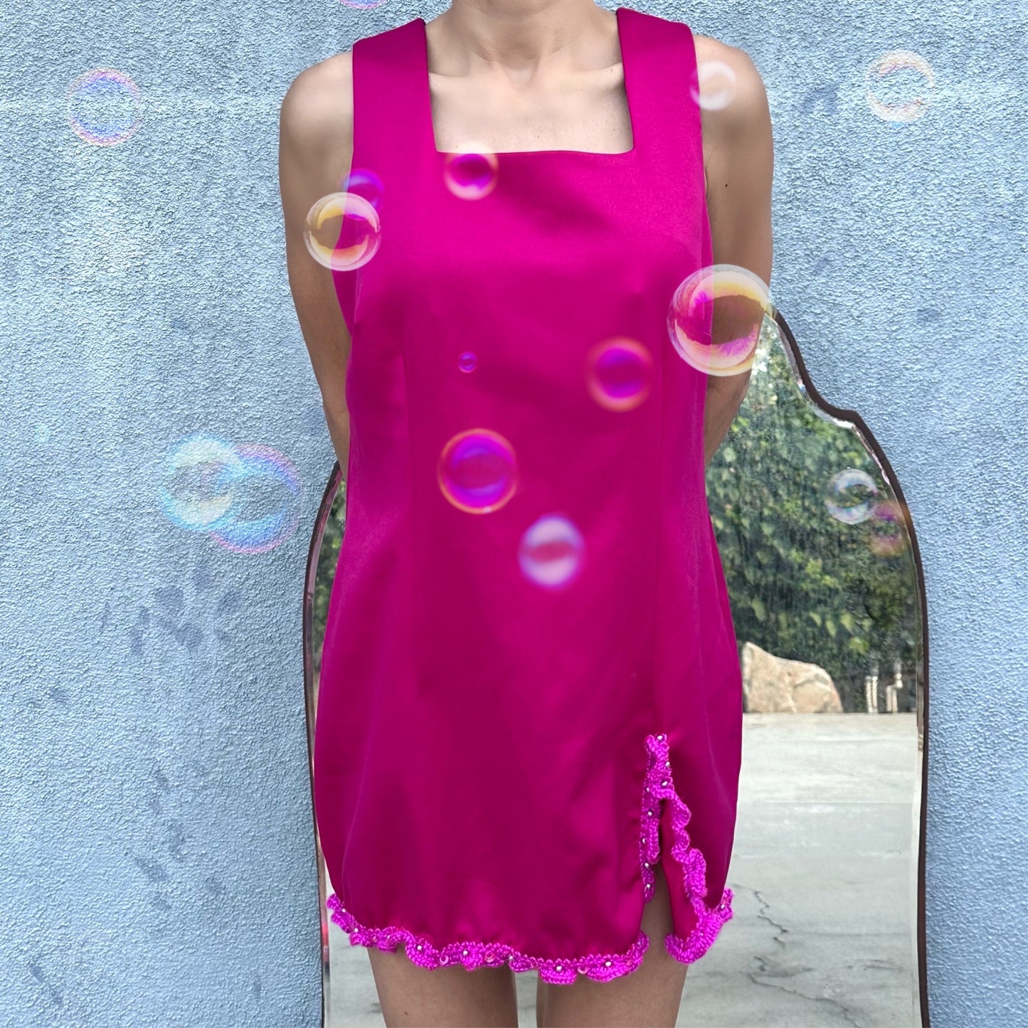 Magenta Ruffle Trim Dress