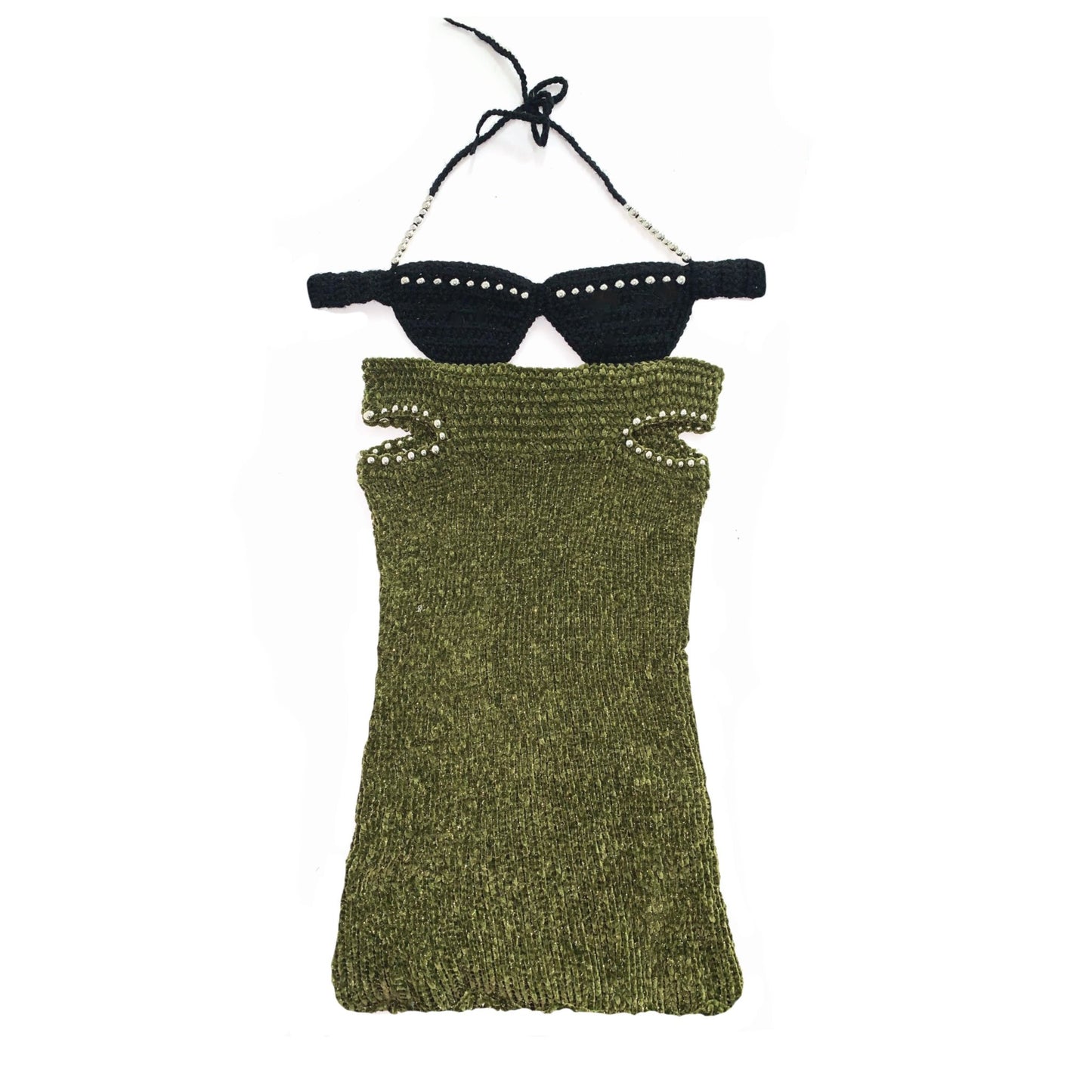 Beaded Velvet Cut Out Dress