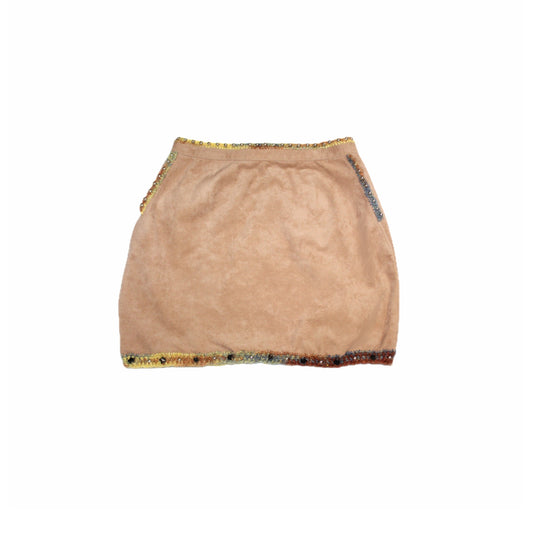 Tan Beaded Suede Skirt